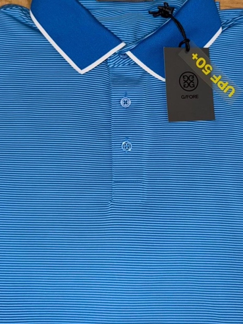 G/FORE Bright Blue Micro-Stripe Polo with Contrast Collar